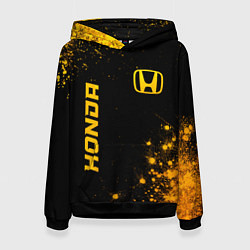 Толстовка-худи женская Honda - gold gradient: надпись, символ, цвет: 3D-черный