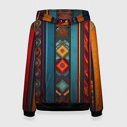 Толстовка-худи женская Этнический орнамент в вертикальную полоску, цвет: 3D-черный
