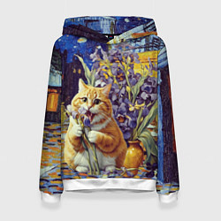 Толстовка-худи женская Толстый рыжий кот Ван Гога, цвет: 3D-белый