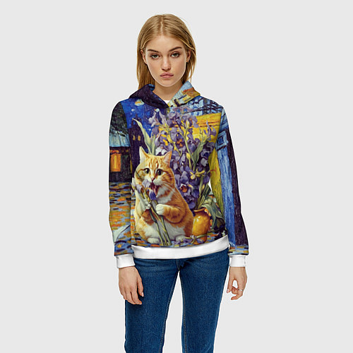 Женская толстовка Толстый рыжий кот Ван Гога / 3D-Белый – фото 3