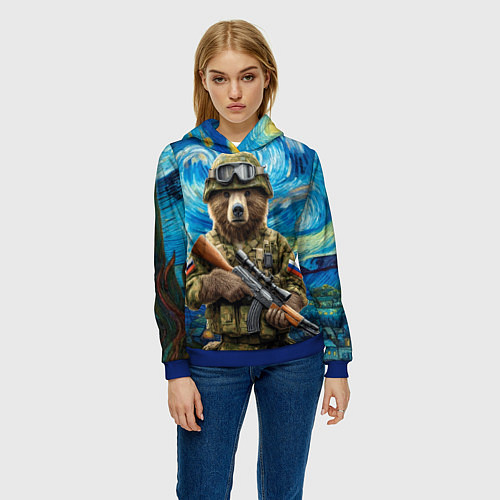 Женская толстовка Ночной снайпер бурый медведь / 3D-Синий – фото 3