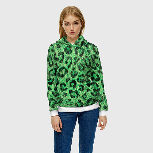 Женская толстовка Зелёный леопард паттерн / 3D-Белый – фото 3