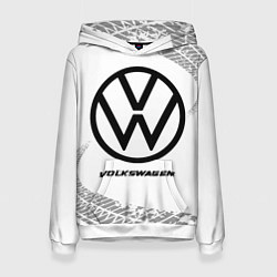 Толстовка-худи женская Volkswagen speed на светлом фоне со следами шин, цвет: 3D-белый