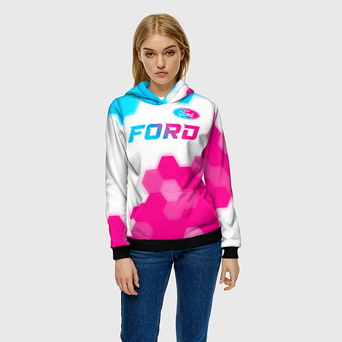 Женская толстовка Ford neon gradient style посередине / 3D-Черный – фото 3