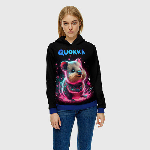 Женская толстовка Милый квокка с розовыми светящими сердечками / 3D-Синий – фото 3
