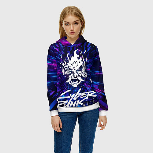 Женская толстовка Cyberpunk 2077: samurai blue / 3D-Белый – фото 3