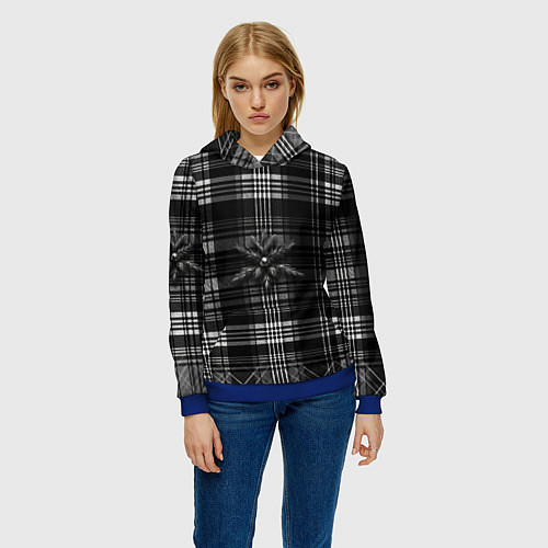 Женская толстовка Черно-белая шотландская клетка / 3D-Синий – фото 3