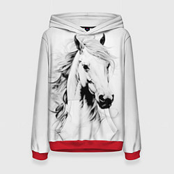 Толстовка-худи женская Лошадь белая на ветру, цвет: 3D-красный