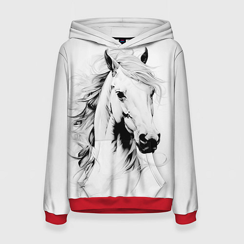 Женская толстовка Лошадь белая на ветру / 3D-Красный – фото 1
