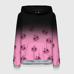 Толстовка-худи женская Черно-розовый градиент и хэллоуинские тыквы паттер, цвет: 3D-меланж