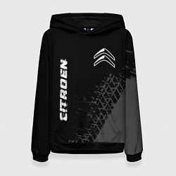 Толстовка-худи женская Citroen speed на темном фоне со следами шин вертик, цвет: 3D-черный