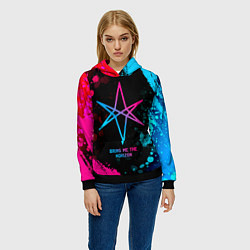 Толстовка-худи женская Bring Me the Horizon - neon gradient, цвет: 3D-черный — фото 2