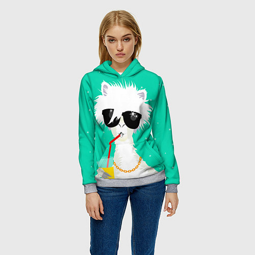 Женская толстовка Лама - альпака на чиле / 3D-Меланж – фото 3