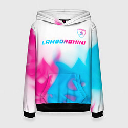 Толстовка-худи женская Lamborghini neon gradient style посередине, цвет: 3D-черный