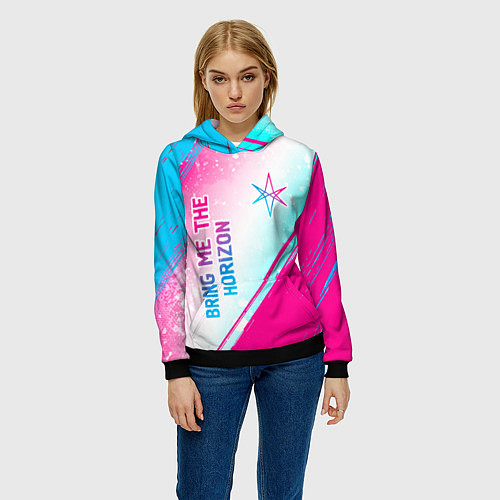 Женская толстовка Bring Me the Horizon neon gradient style вертикаль / 3D-Черный – фото 3