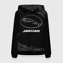 Толстовка-худи женская Jaguar speed на темном фоне со следами шин, цвет: 3D-черный