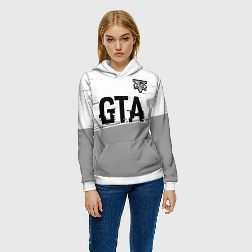 Женская толстовка GTA glitch на светлом фоне посередине / 3D-Белый – фото 3