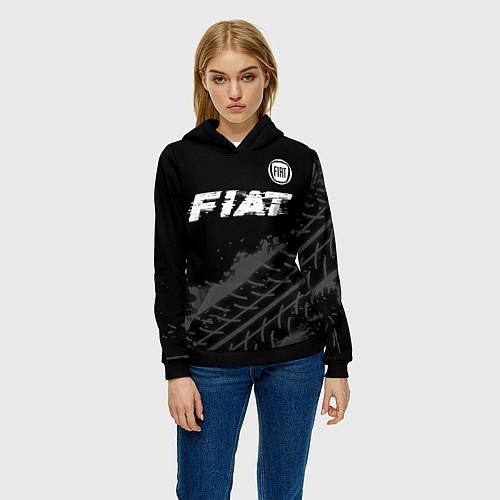 Женская толстовка Fiat speed на темном фоне со следами шин посередин / 3D-Черный – фото 3