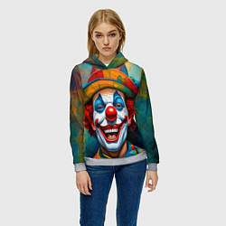 Толстовка-худи женская Нейросеть - Хэллоуин безумный клоун, цвет: 3D-меланж — фото 2