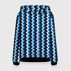 Толстовка-худи женская Ломаные полосы синий, цвет: 3D-черный