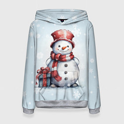 Толстовка-худи женская New Years cute snowman, цвет: 3D-меланж