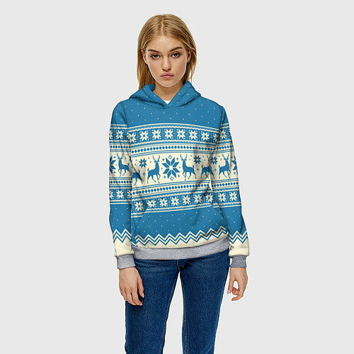 Женская толстовка Sweater with deer on a blue background / 3D-Меланж – фото 3