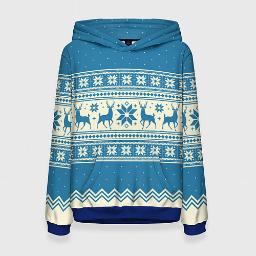 Женская толстовка Sweater with deer on a blue background / 3D-Синий – фото 1