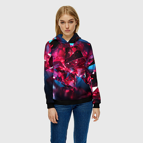 Женская толстовка Стеклянные красные камни / 3D-Черный – фото 3