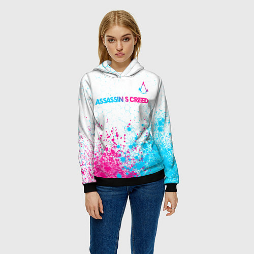 Женская толстовка Assassins Creed neon gradient style посередине / 3D-Черный – фото 3