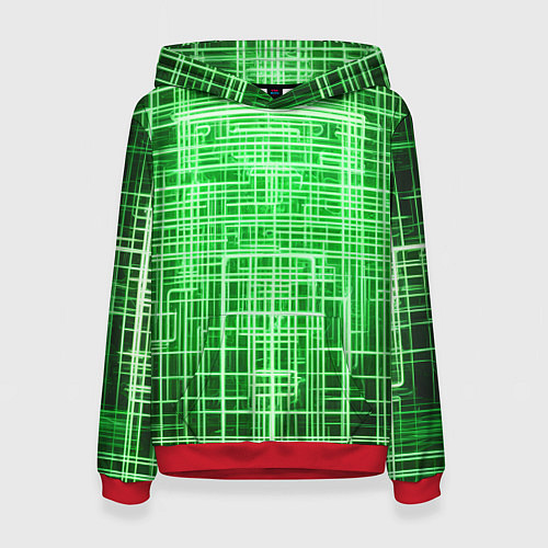 Женская толстовка Зелёные неоновые полосы киберпанк / 3D-Красный – фото 1
