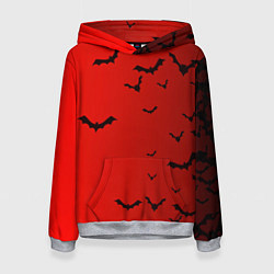 Толстовка-худи женская Летучие мыши на красном фоне, цвет: 3D-меланж