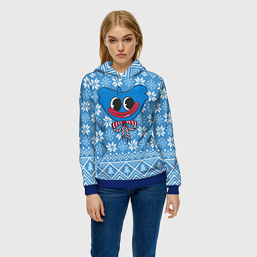 Женская толстовка Huggy Wuggy christmas sweater / 3D-Синий – фото 3