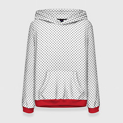 Толстовка-худи женская Черный горох на белом фоне, цвет: 3D-красный