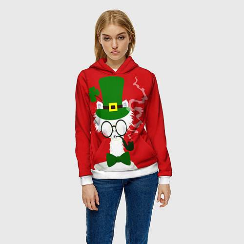 Женская толстовка Лама - альпака в день Патрика / 3D-Белый – фото 3