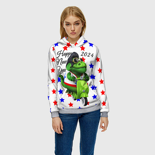 Женская толстовка Крутой дракон на скутере 2024 / 3D-Меланж – фото 3