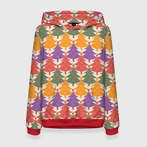 Женская толстовка Новогодние разноцветные ёлочки / 3D-Красный – фото 1