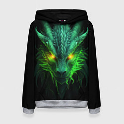 Толстовка-худи женская Светящийся зеленый дракон 2024, цвет: 3D-меланж