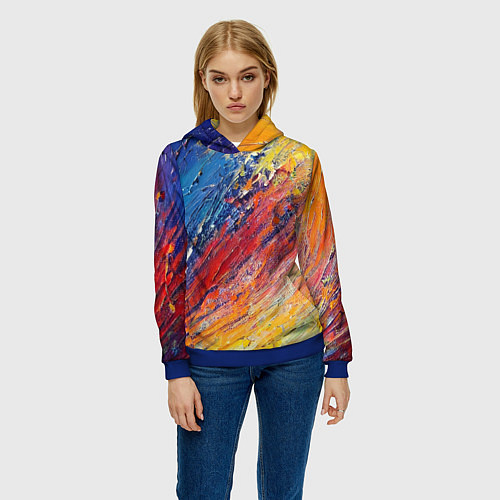 Женская толстовка Смешение масляных красок синий жёлтый красный живо / 3D-Синий – фото 3