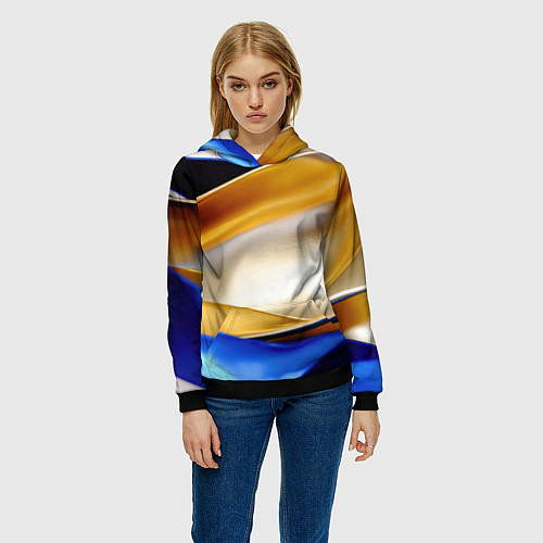 Женская толстовка Белая желтая синяя абстракция / 3D-Черный – фото 3