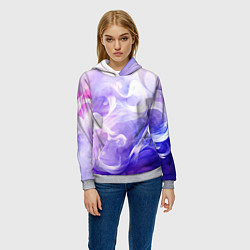 Толстовка-худи женская Белые узоры на абстрактном фиолетовом фоне, цвет: 3D-меланж — фото 2