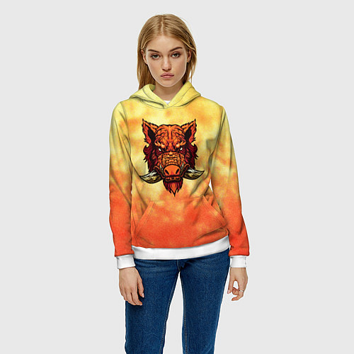Женская толстовка Огненный дикий кабан на фоне пламени / 3D-Белый – фото 3