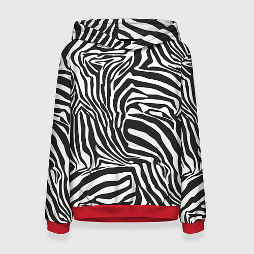 Женская толстовка Шкура зебры черно - белая графика / 3D-Красный – фото 1