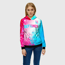 Толстовка-худи женская Deftones neon gradient style посередине, цвет: 3D-черный — фото 2