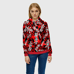 Толстовка-худи женская Карате киокушинкай лого паттерн, цвет: 3D-красный — фото 2