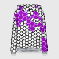 Толстовка-худи женская Фиолетовая энерго-броня из шестиугольников, цвет: 3D-меланж
