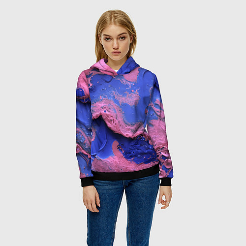 Женская толстовка Розовая пена на синей краске / 3D-Черный – фото 3