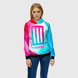 Толстовка-худи женская Paramore neon gradient style, цвет: 3D-черный — фото 2