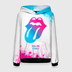 Толстовка-худи женская Rolling Stones neon gradient style, цвет: 3D-черный