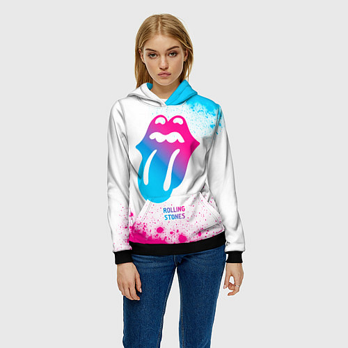 Женская толстовка Rolling Stones neon gradient style / 3D-Черный – фото 3