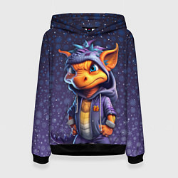 Толстовка-худи женская Дракончик и снежинки, цвет: 3D-черный